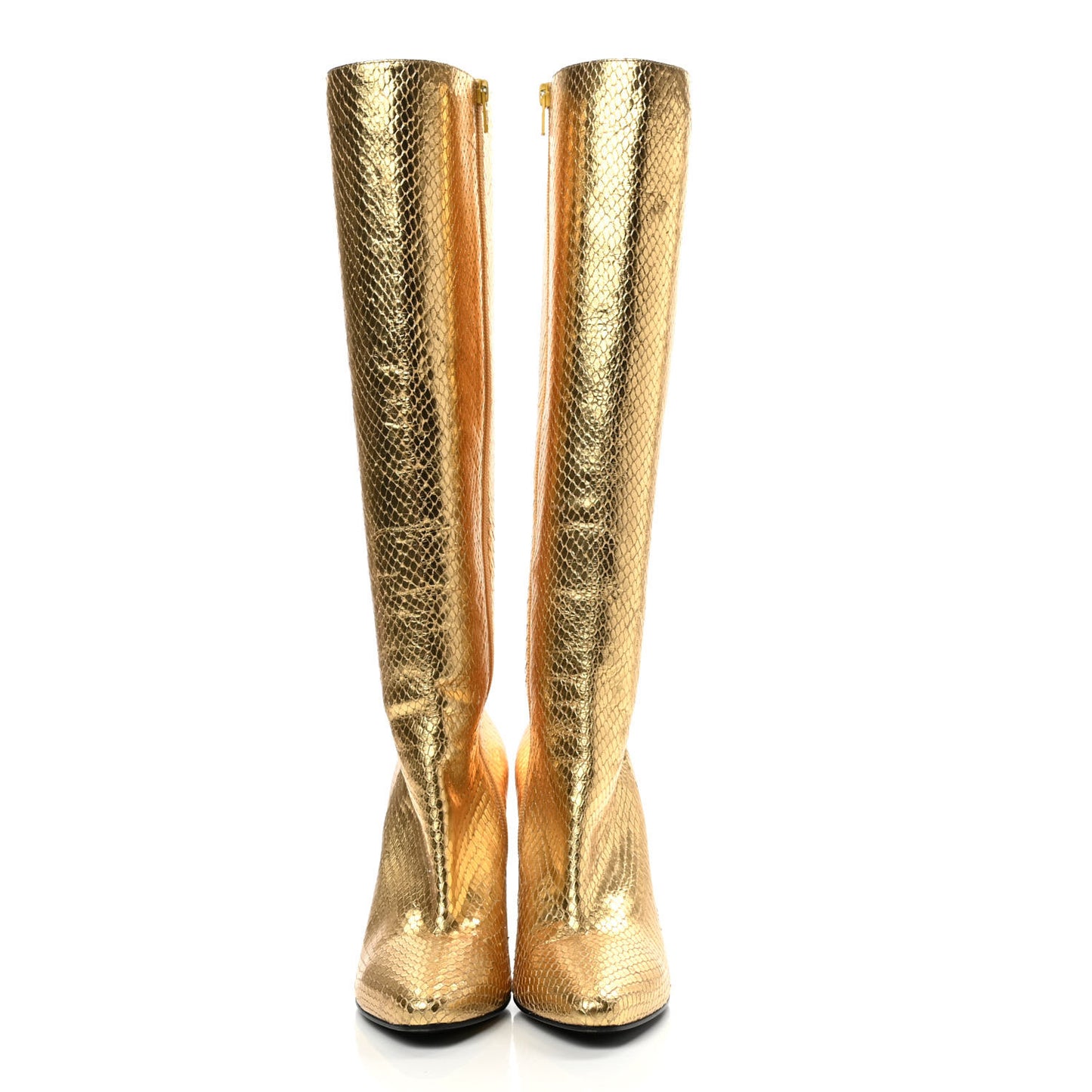 Metallic Calfskin Python Embossed Tall Boots 38 Gold