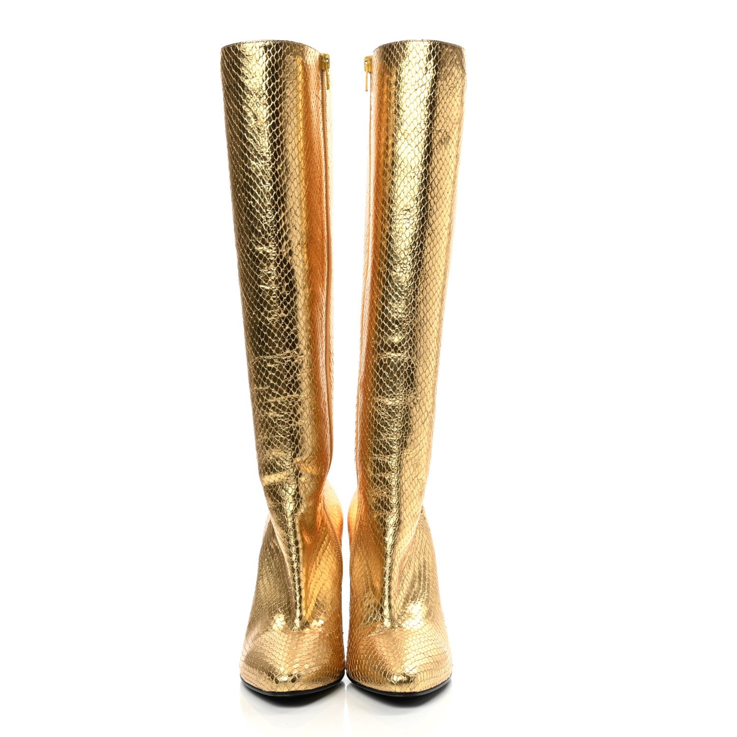 Saint Laurent Metallic Calfskin Python Embossed Tall Boots 38 Gold 2 of 11
