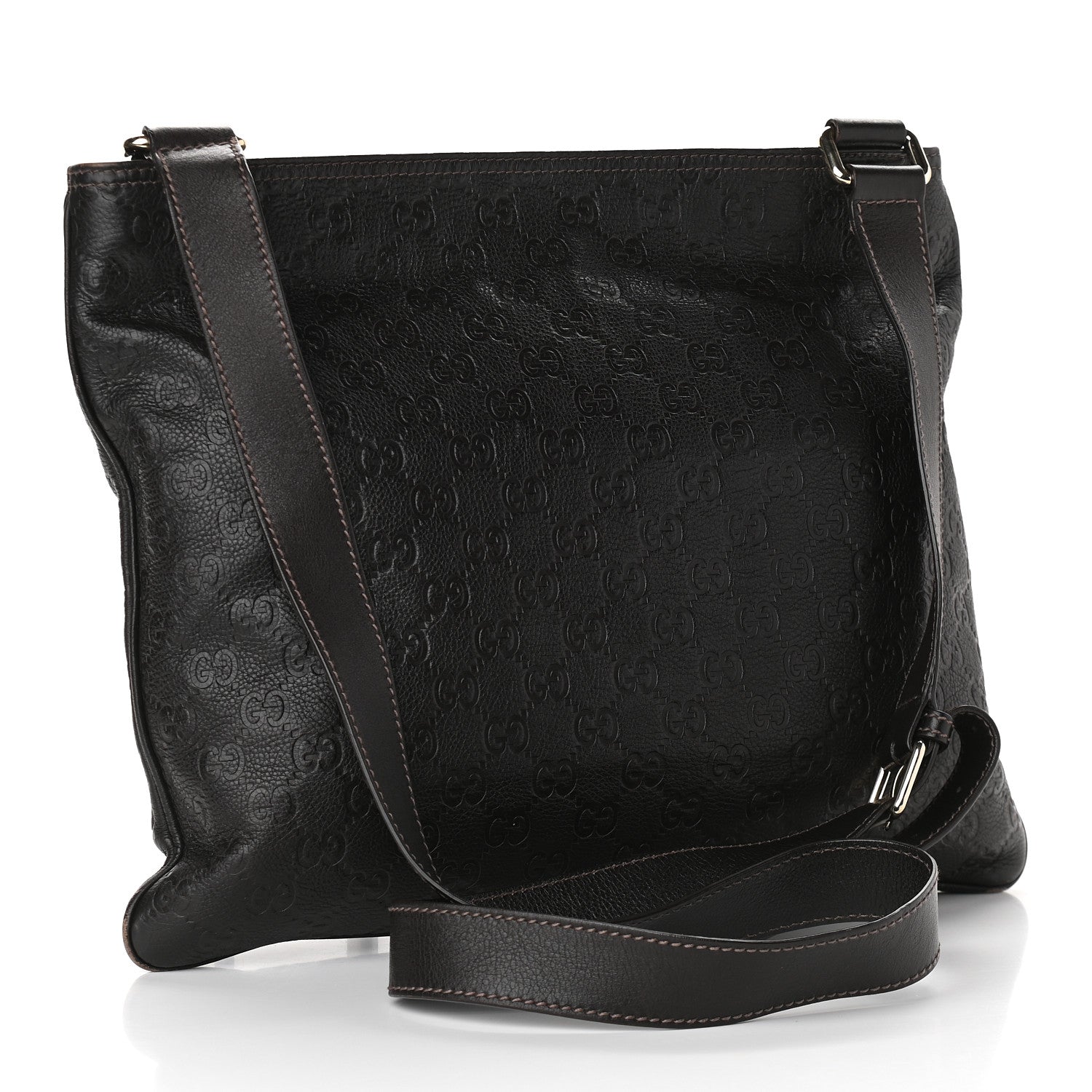 Gucci Guccissima Medium Flat Messenger Bag Dark Brown 2 of 8