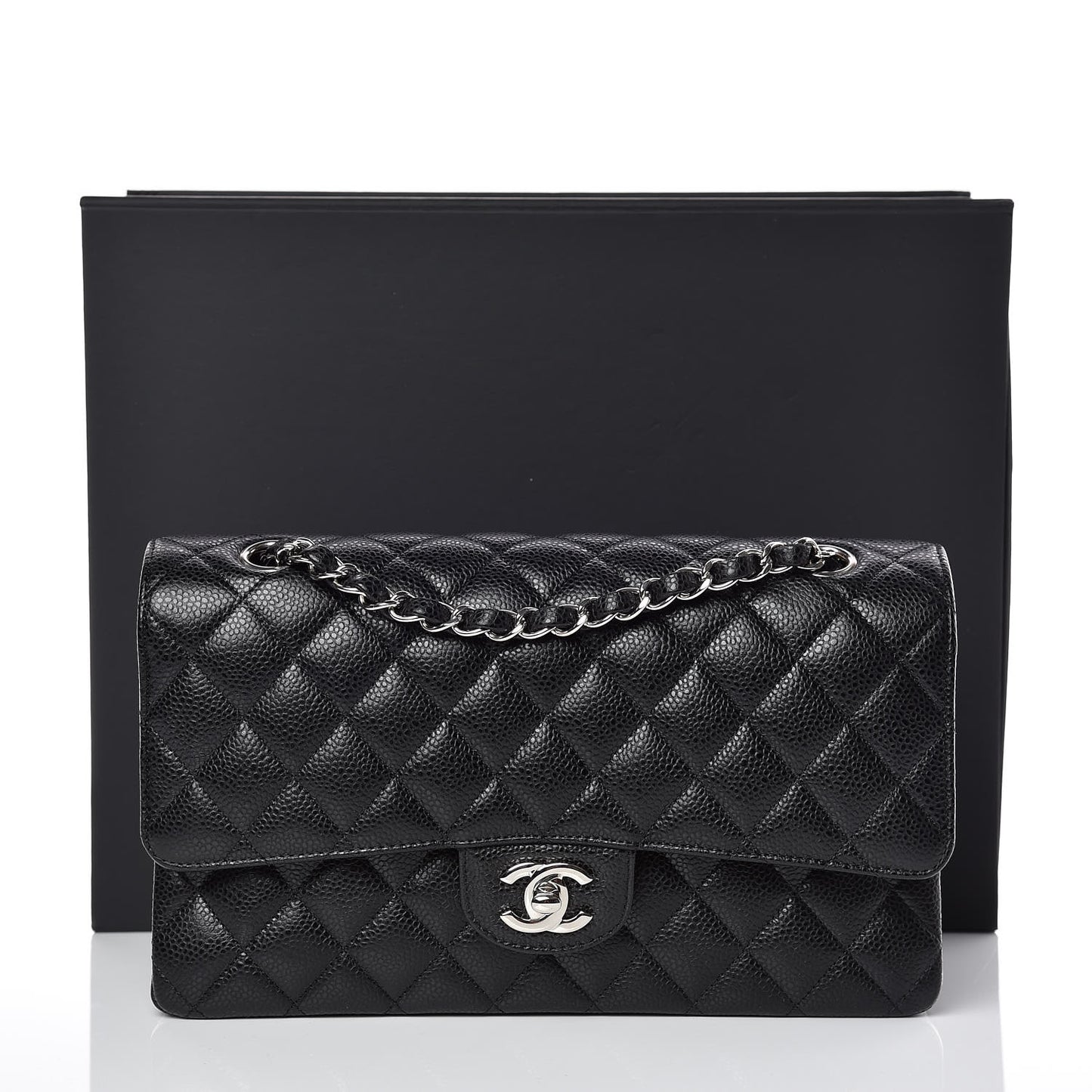 Caviar Quilted Medium Double Flap Black