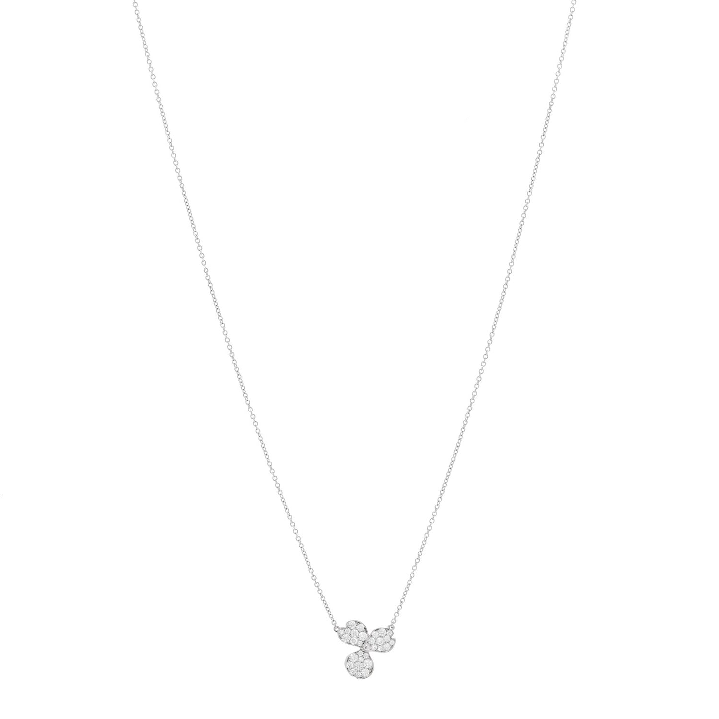 Platinum Diamond Paper Flowers Pave Pendant Necklace