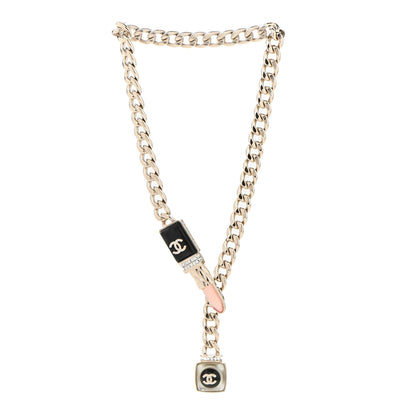 Chanel Metal Strass Pearl Lipstick Necklace Pink Gold 3 of 7