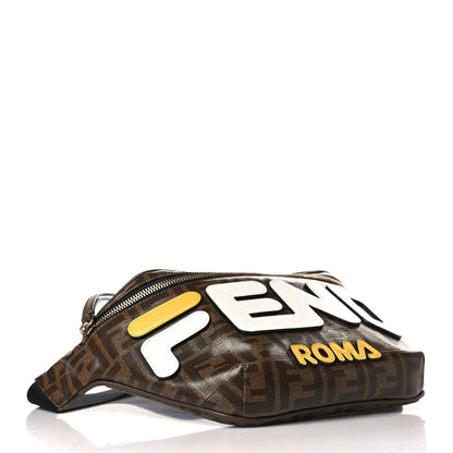 Fendi X FILA Glazed Fabric Vitello Century FF 1974 Mania Belt Bag Mogano Panna White 4 of 9