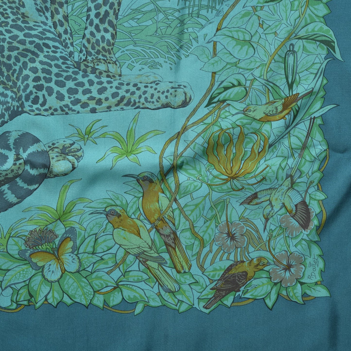 Silk Dip Dye Jungle Love Scarf 90 Menthol Canard Ocre