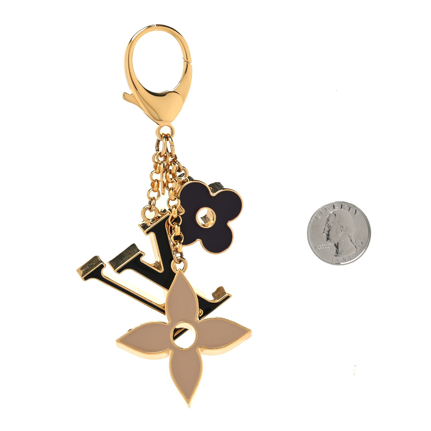 Louis Vuitton Metal Enamel Fleur De Monogram Bag Charm Dore 2 of 4