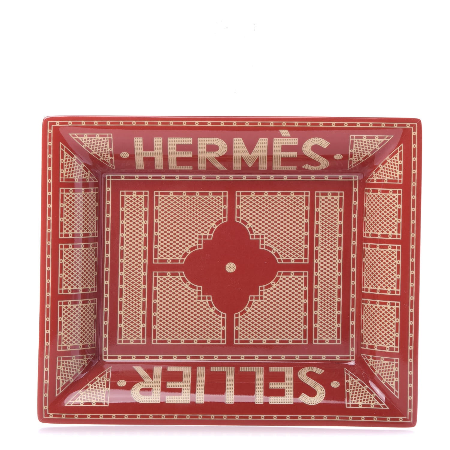 Hermes Porcelain Sellier Change Tray Rouge Or 1 of 4