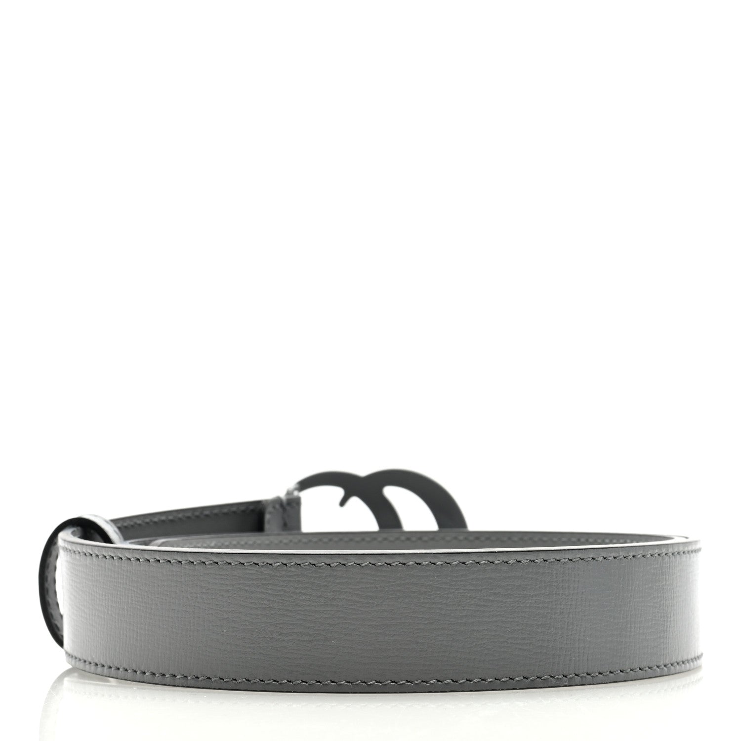Gucci Azalea Calfskin Enamel Monochrome Double G 30mm Belt 80/32 Deep Grey 2 of 4