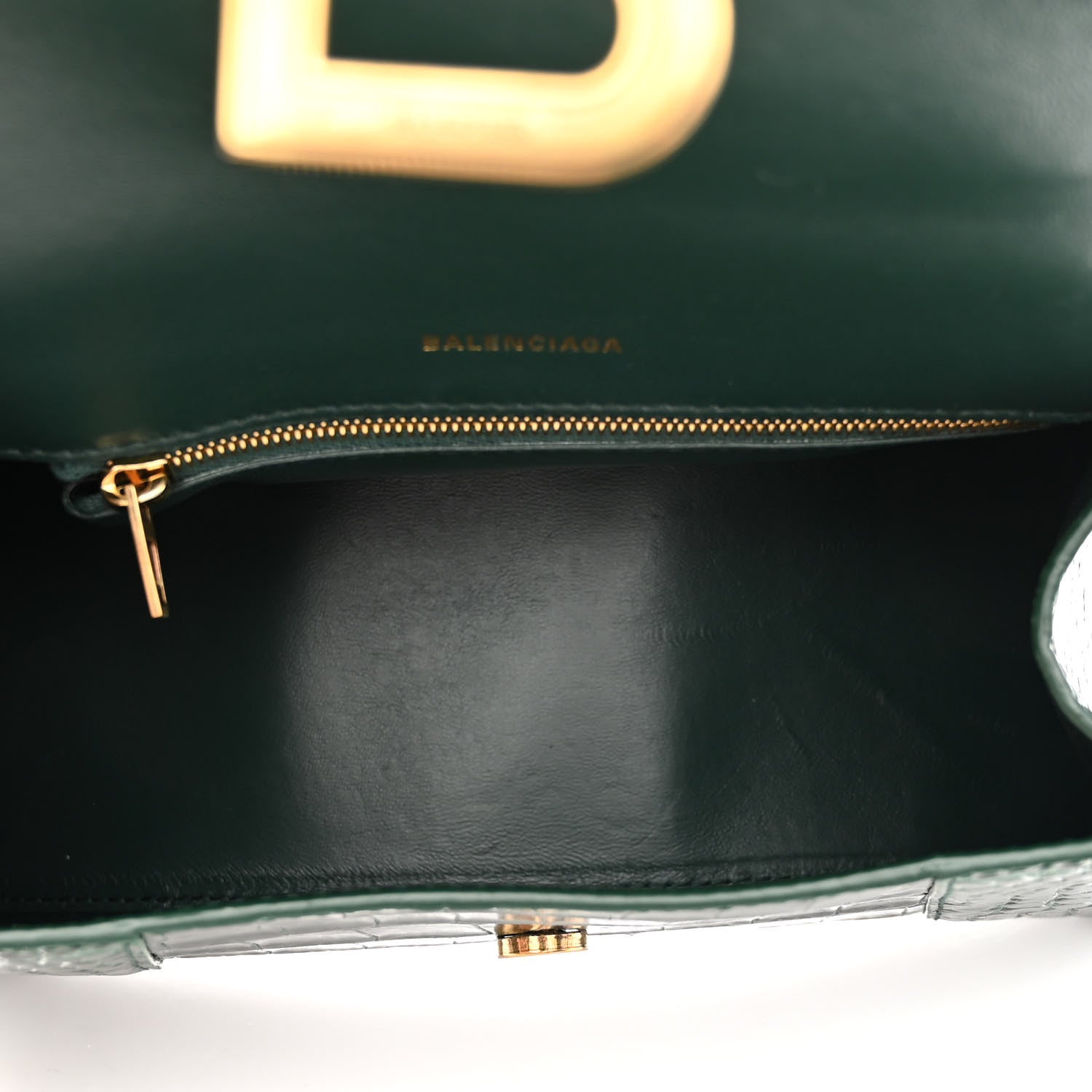 Balenciaga Shiny Calfskin Crocodile Embossed Small Hourglass Top Handle Bag Forest Green 5 of 9