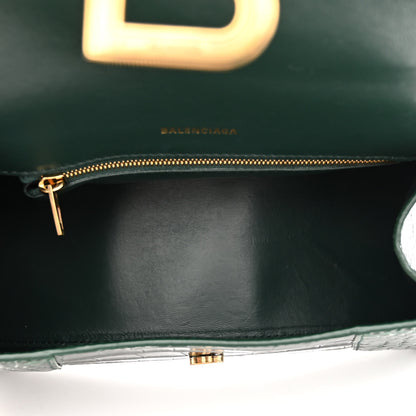 Balenciaga Shiny Calfskin Crocodile Embossed Small Hourglass Top Handle Bag Forest Green 5 of 9
