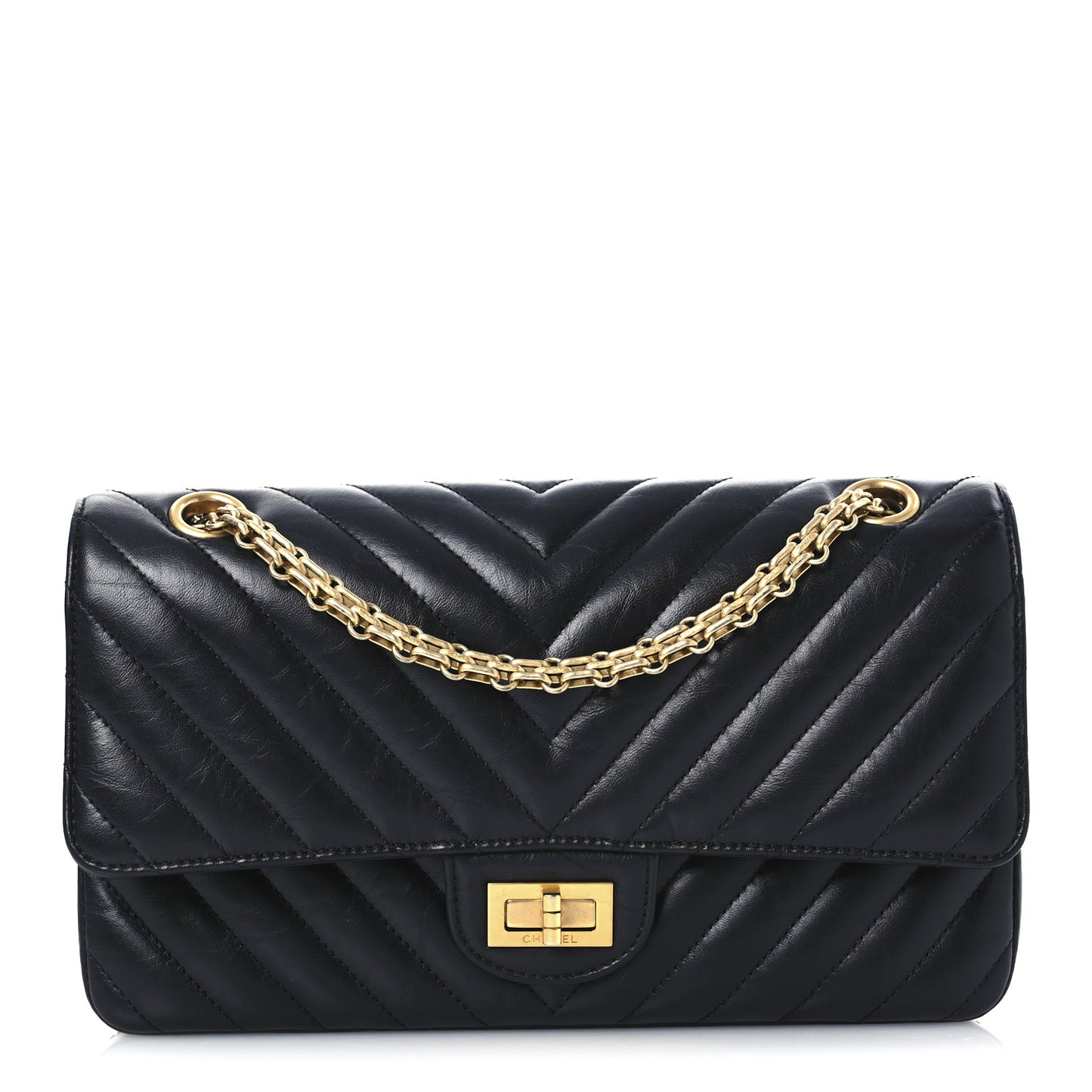 Aged Calfskin Chevron Quilted 2.55 Reissue 225 Flap Black