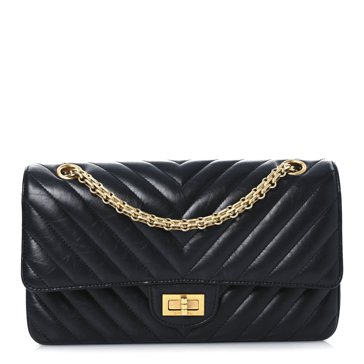 Chanel Aged Calfskin Chevron Quilted 2.55 Reissue 225 Flap Black 1 of 10