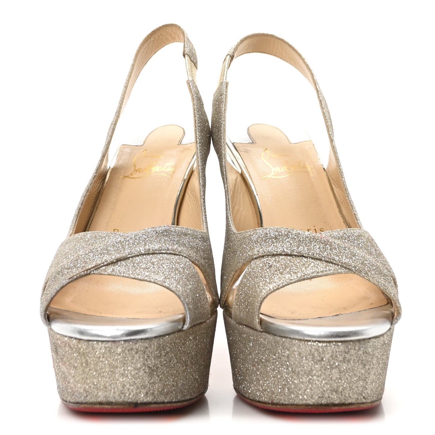 Glitter Postdam 130 Slingback Peep Toe Pumps 38.5 Ivory Light Gold