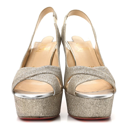 Christian Louboutin Glitter Postdam 130 Slingback Peep Toe Pumps 38.5 Ivory Light Gold 3 of 9