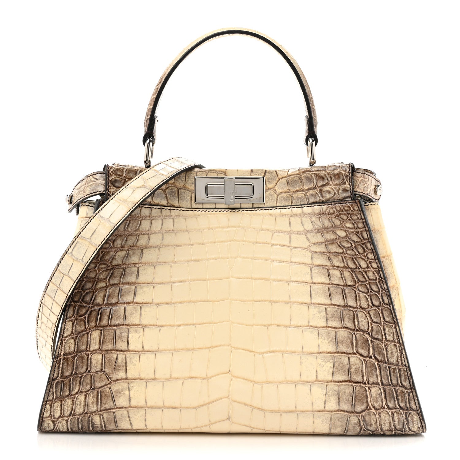Fendi Shiny Crocodile Shiny Nappa Medium Peekaboo Iconic Satchel White Grey 1 of 10