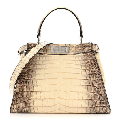 Fendi Shiny Crocodile Shiny Nappa Medium Peekaboo Iconic Satchel White Grey 1 of 10