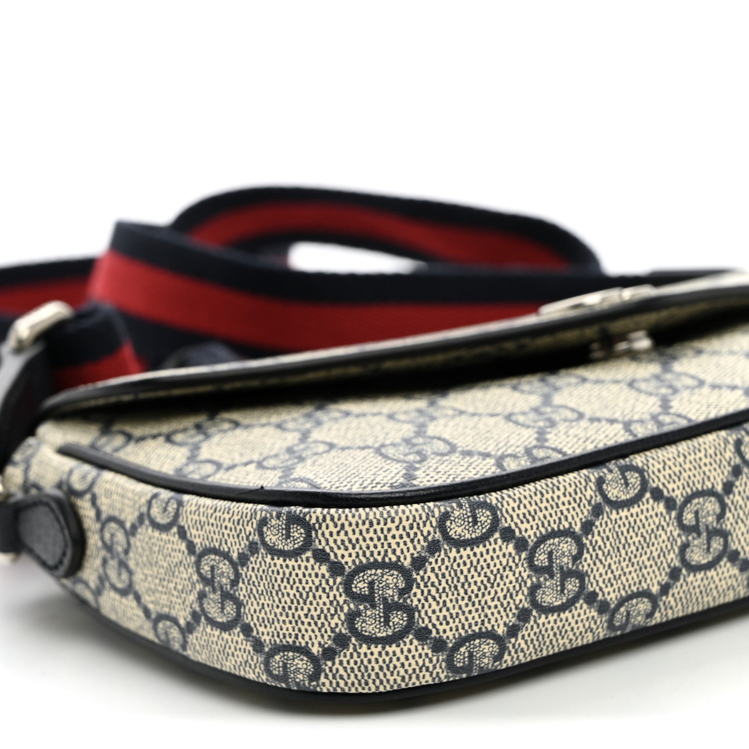 Gucci GG Supreme Monogram Textured Dollar Calfskin Web Mini Ophidia Envelope Shoulder Bag Beige Blue 9 of 10