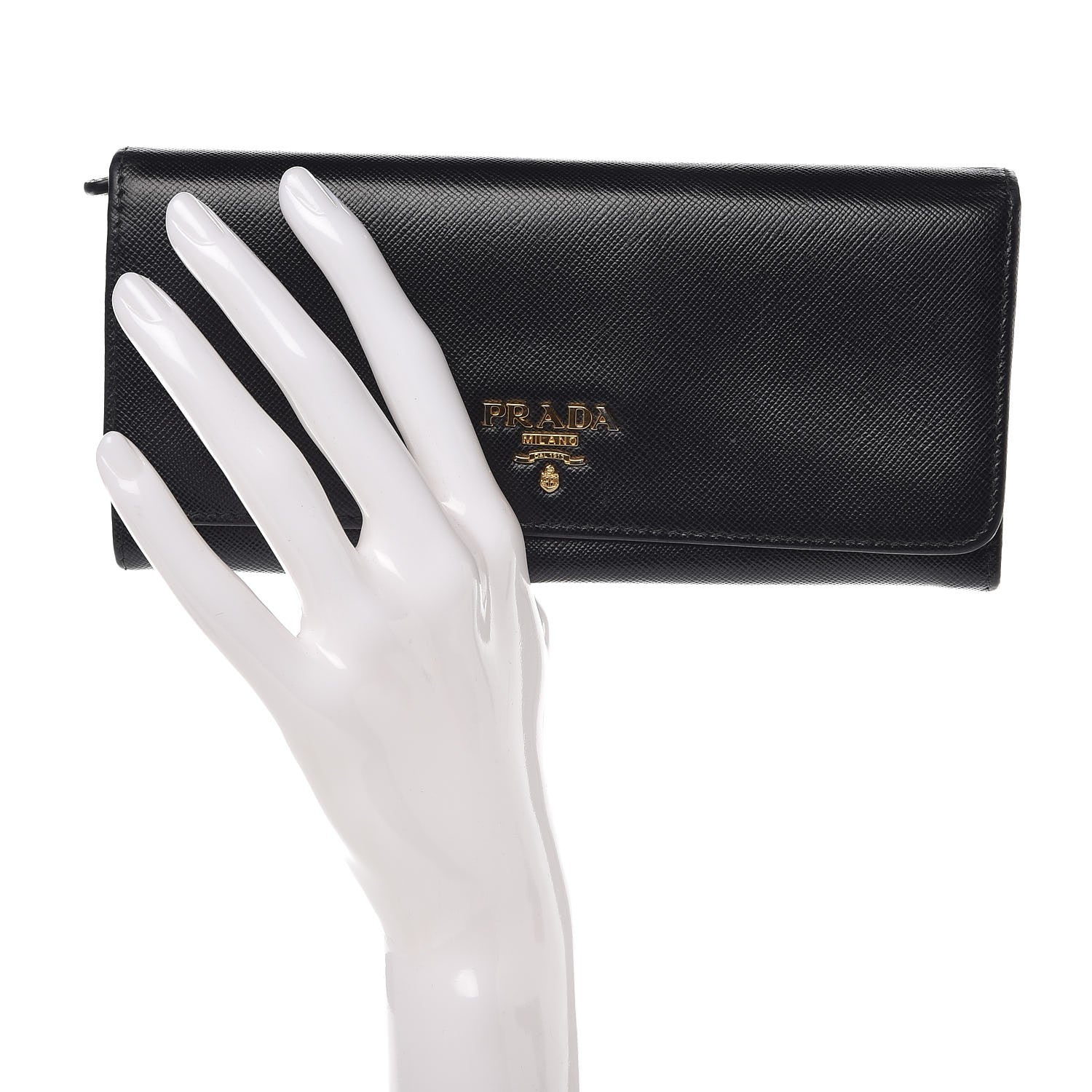 Prada Saffiano Continental Flap Wallet Black 2 of 7