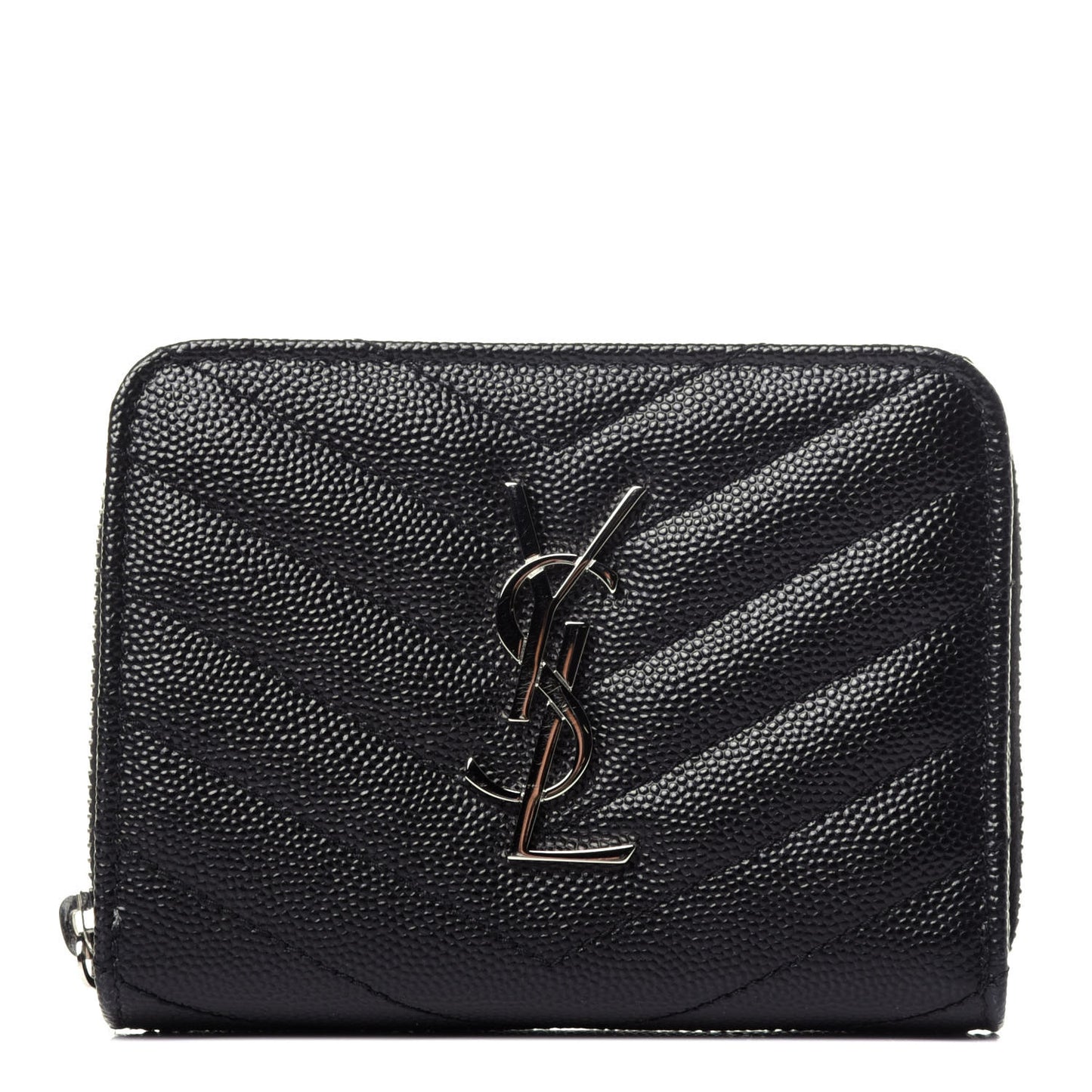 Grain De Poudre Matelasse Chevron Monogram Compact Zip Around Wallet Black