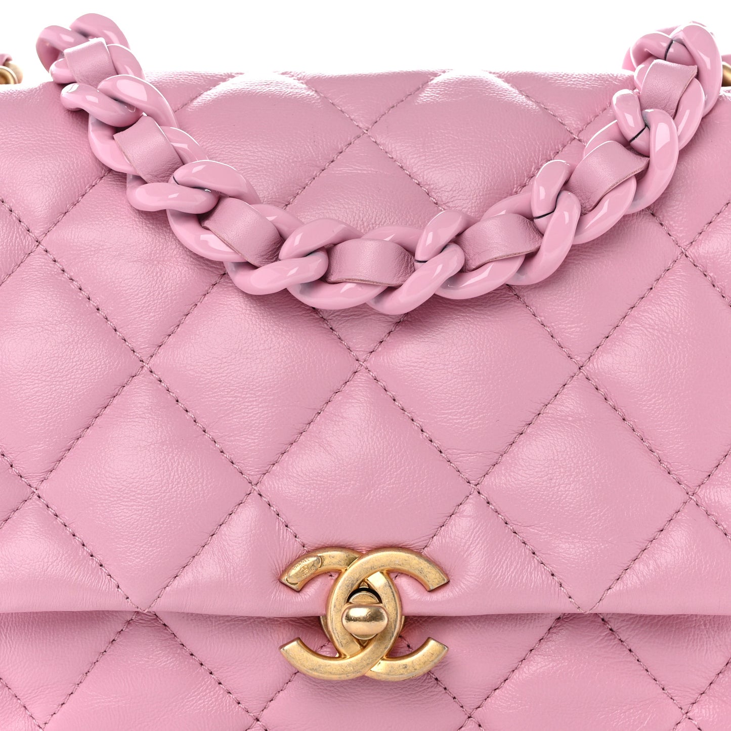 Lambskin Quilted Small Lacquered Chain Flap Pink