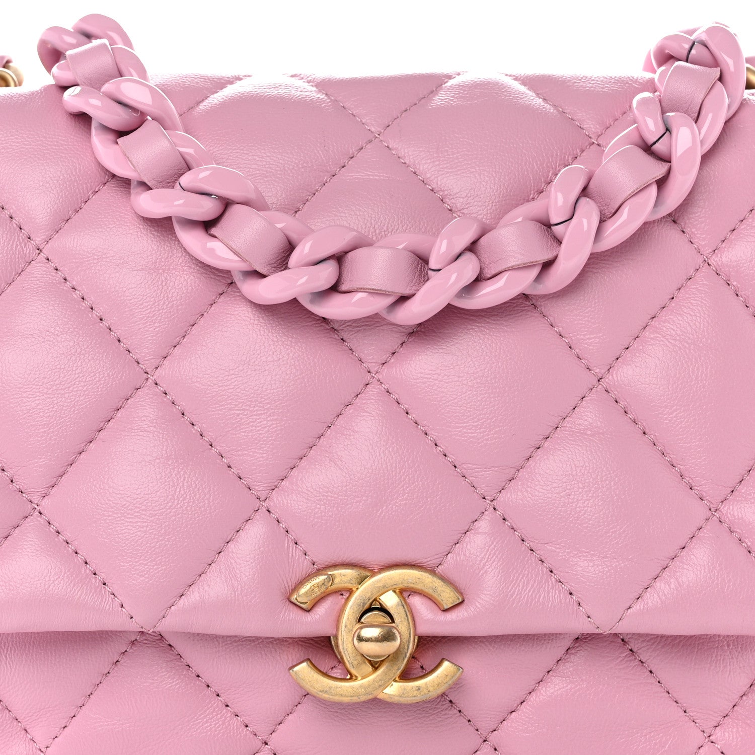 Chanel Lambskin Quilted Small Lacquered Chain Flap Pink 8 of 10
