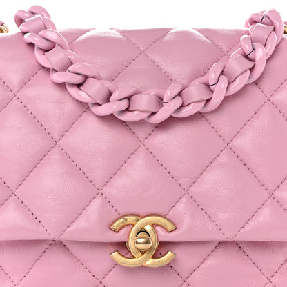 Chanel Lambskin Quilted Small Lacquered Chain Flap Pink 8 of 10