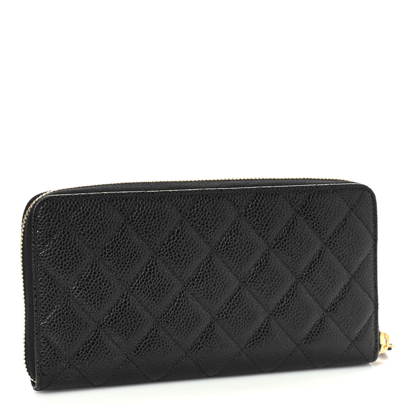 Caviar Quilted Large Zip Around Wallet Black