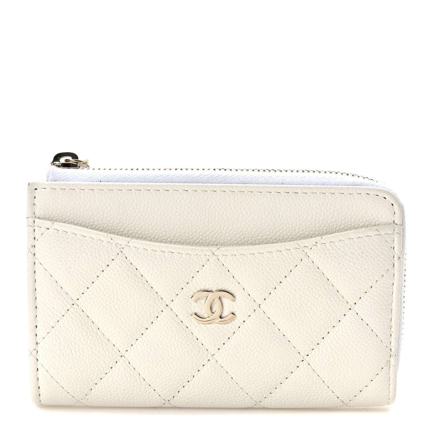 Caviar Quilted CC Zip Around Card Holder White