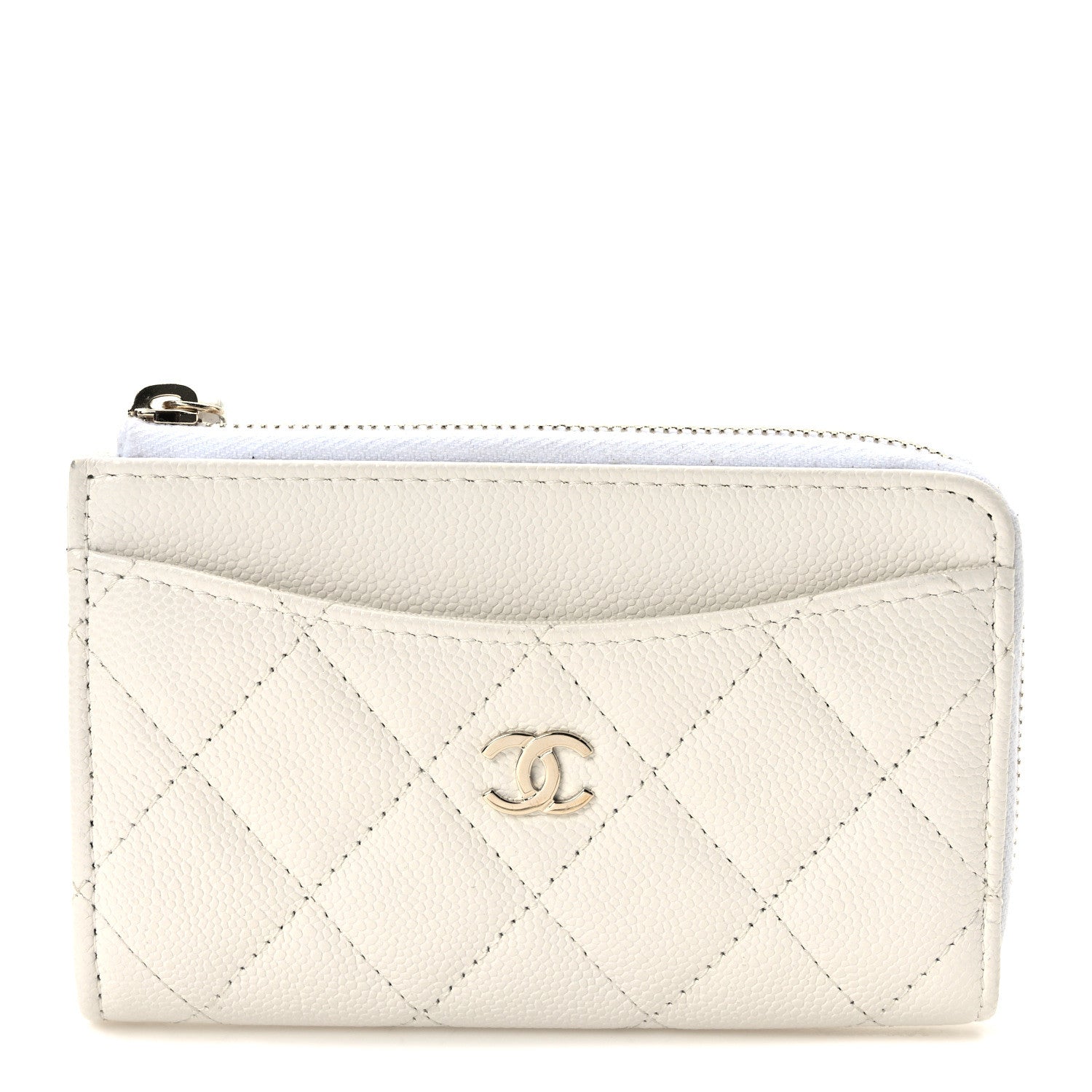 Chanel Caviar Quilted CC Zip Around Card Holder White 1 of 7