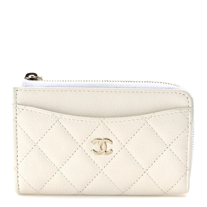 Chanel Caviar Quilted CC Zip Around Card Holder White 1 of 7