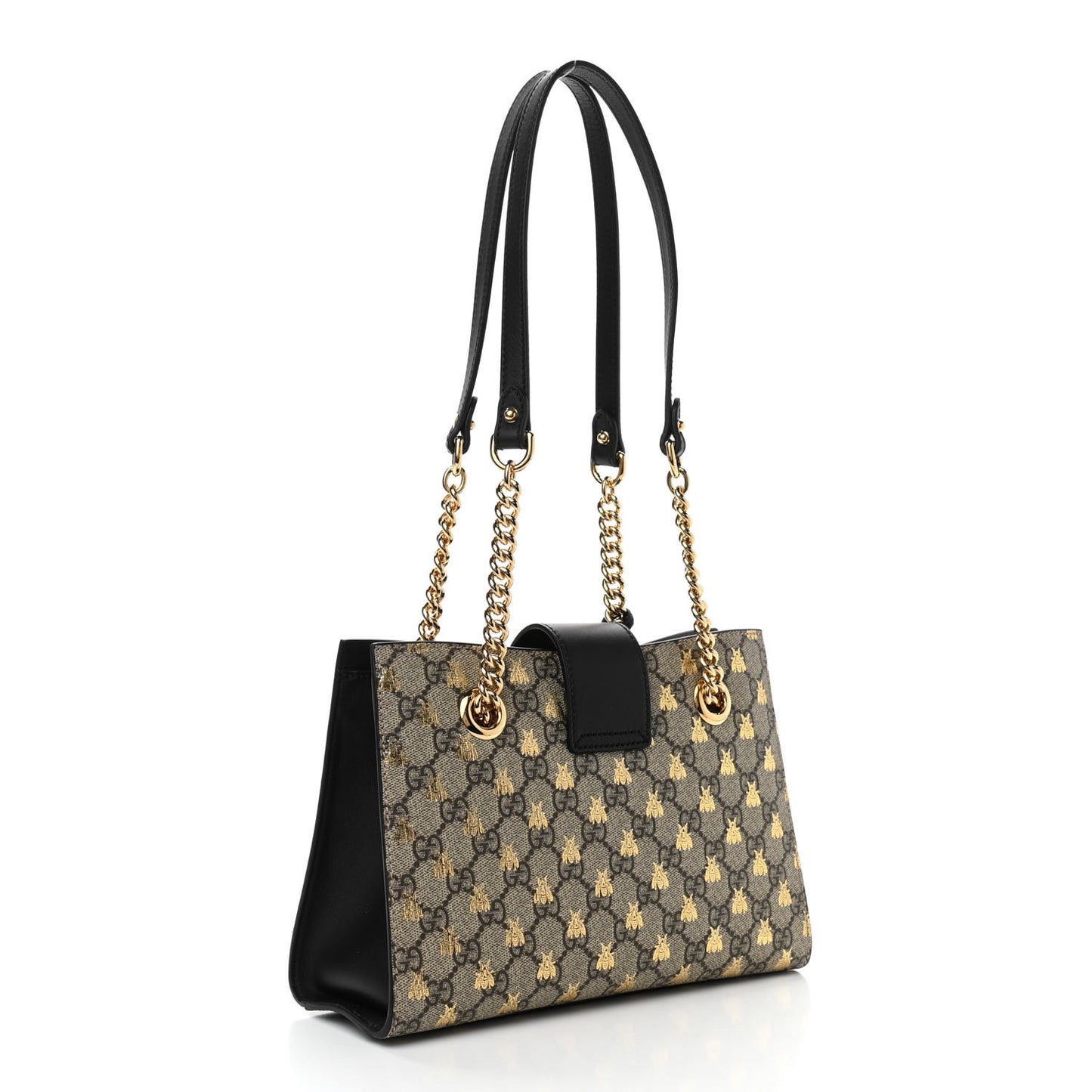 GG Supreme Monogram Bees Small Padlock Tote Beige Oro Black