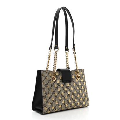Gucci GG Supreme Monogram Bees Small Padlock Tote Beige Oro Black 3 of 10