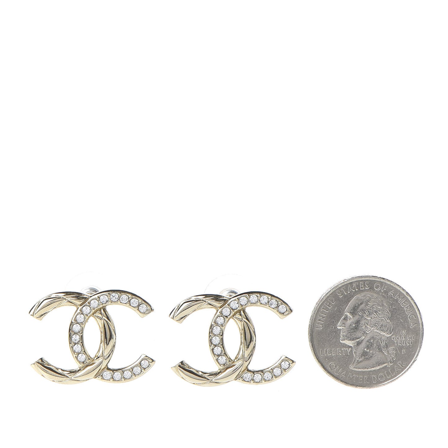 Crystal Glitter Quilted CC Earrings Light Gold