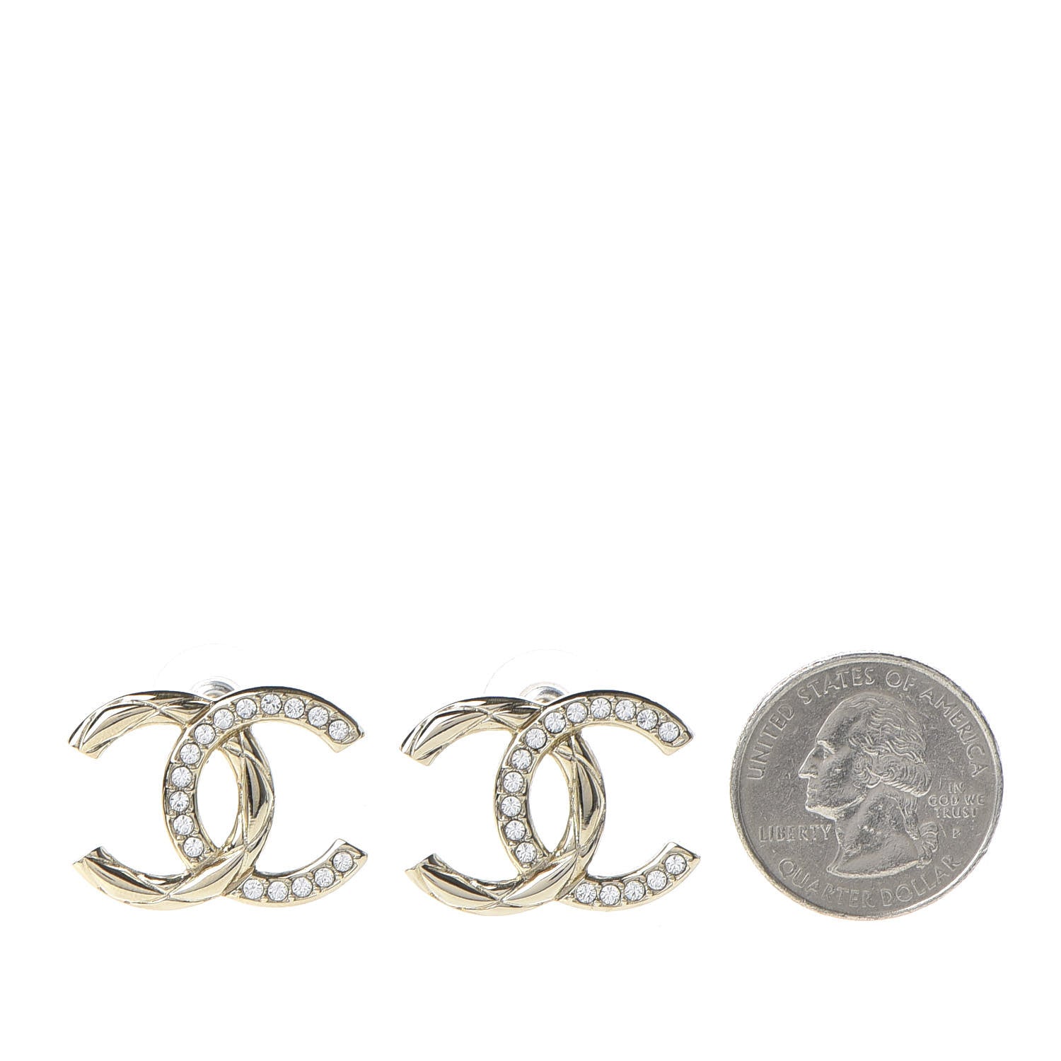 Chanel Crystal Glitter Quilted CC Earrings Light Gold 2 of 5