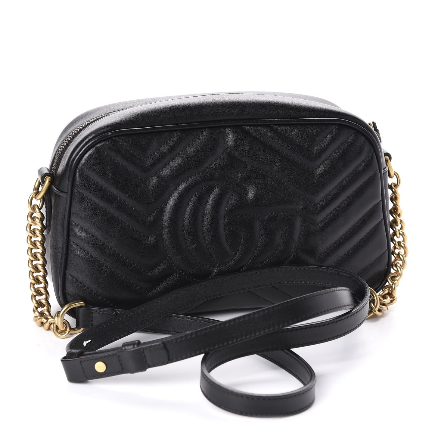 Calfskin Matelasse Small GG Marmont Chain Shoulder Bag Black