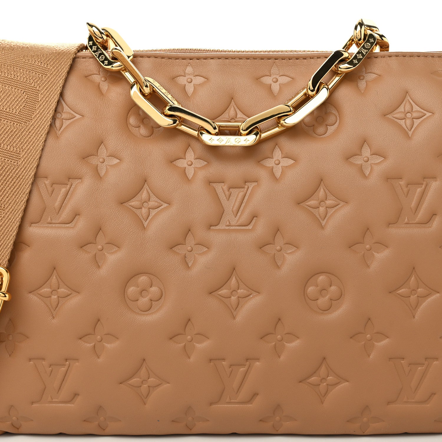 Louis Vuitton Lambskin Embossed Monogram Coussin PM Camel 8 of 11