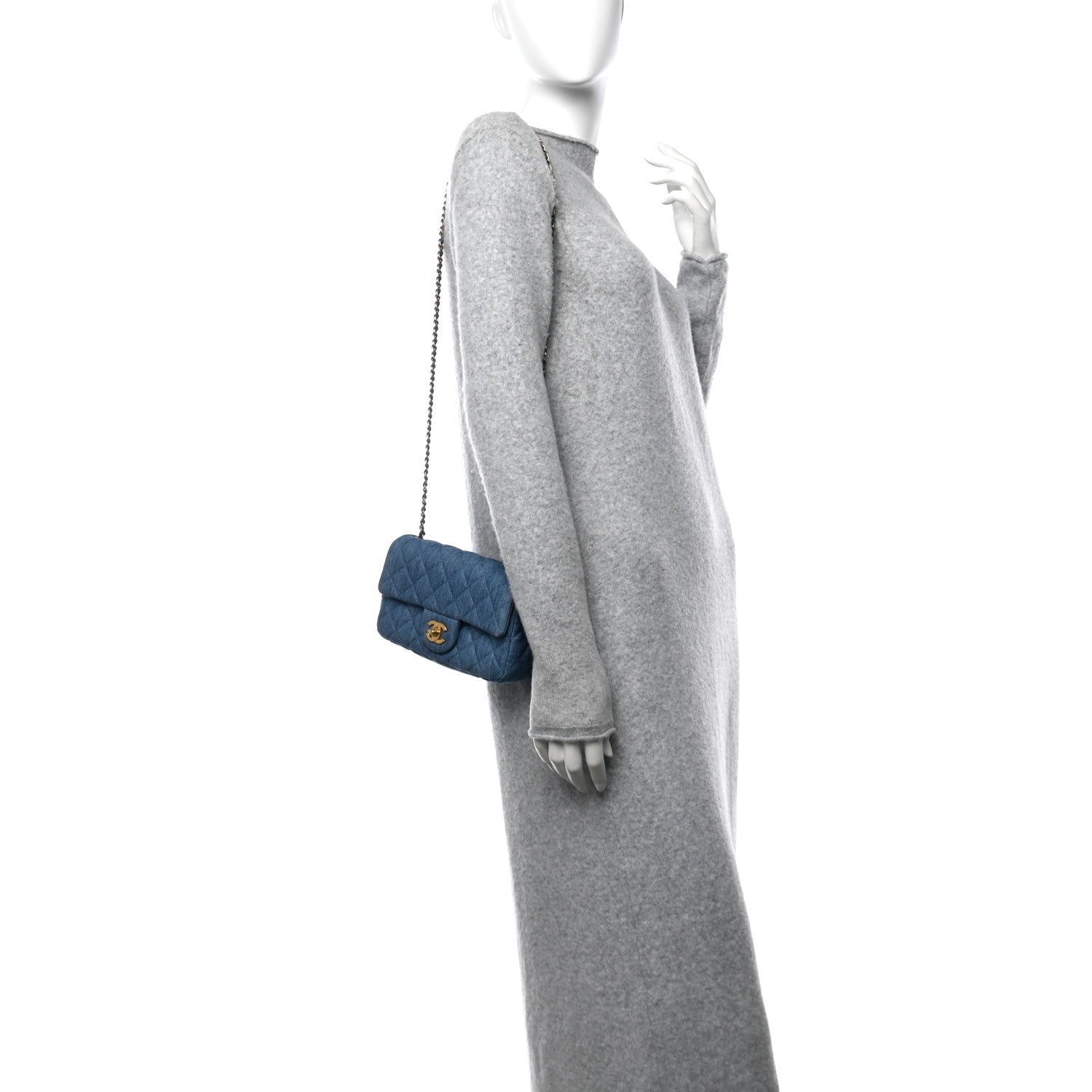 Chanel Denim Quilted Mini Pearl Crush Rectangular Flap Blue 2 of 11