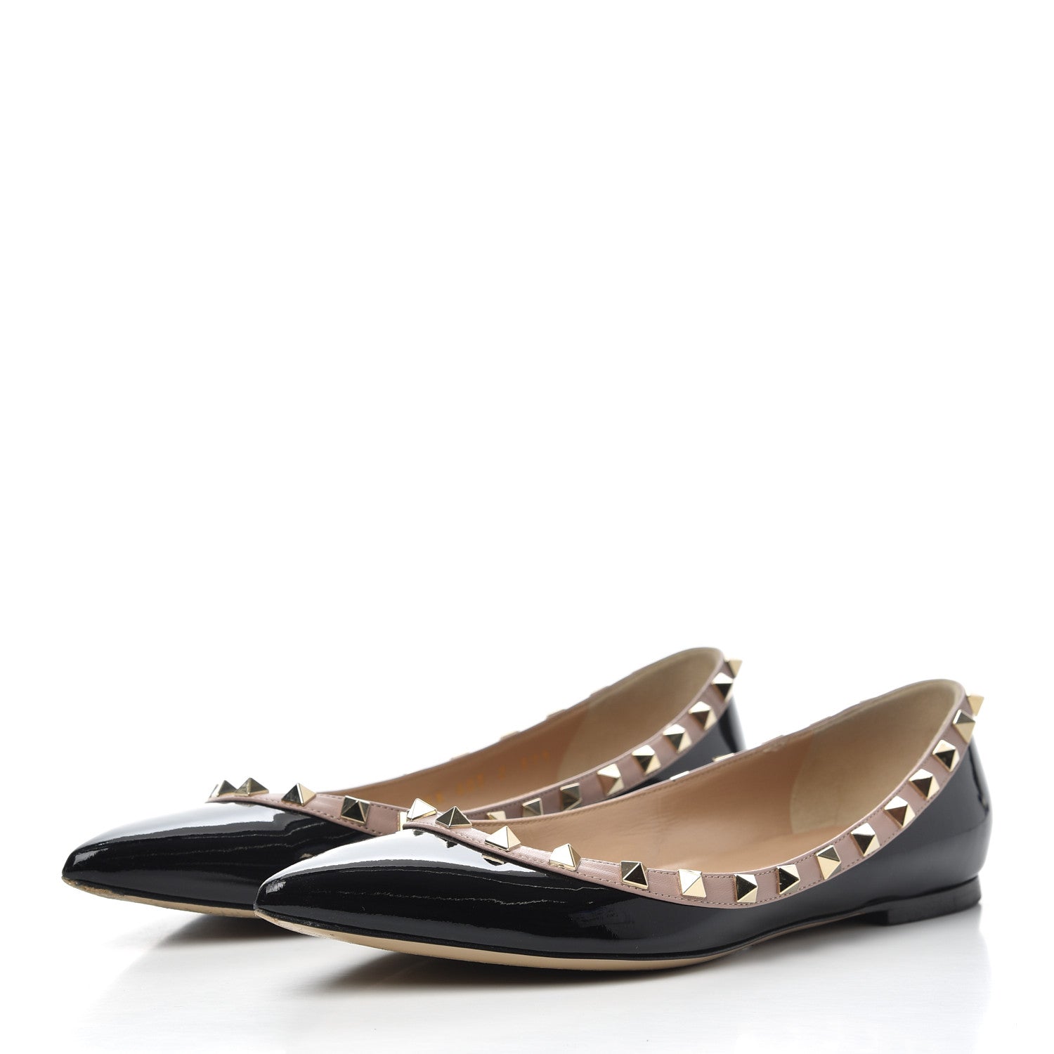 Valentino Garavani Patent Nappa Rockstud Ballerina Flats 37.5 Black Poudre 3 of 14