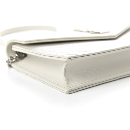 Saint Laurent Grain De Poudre Matelasse Chevron Monogram Envelope Chain Wallet Optical White 5 of 8