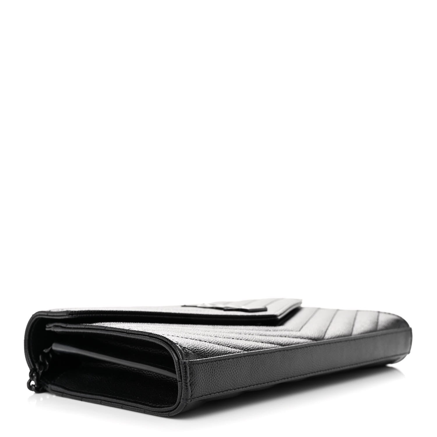 Saint Laurent Grain De Poudre Matelasse Chevron Monogram Monochrome Chain Wallet Black 4 of 11