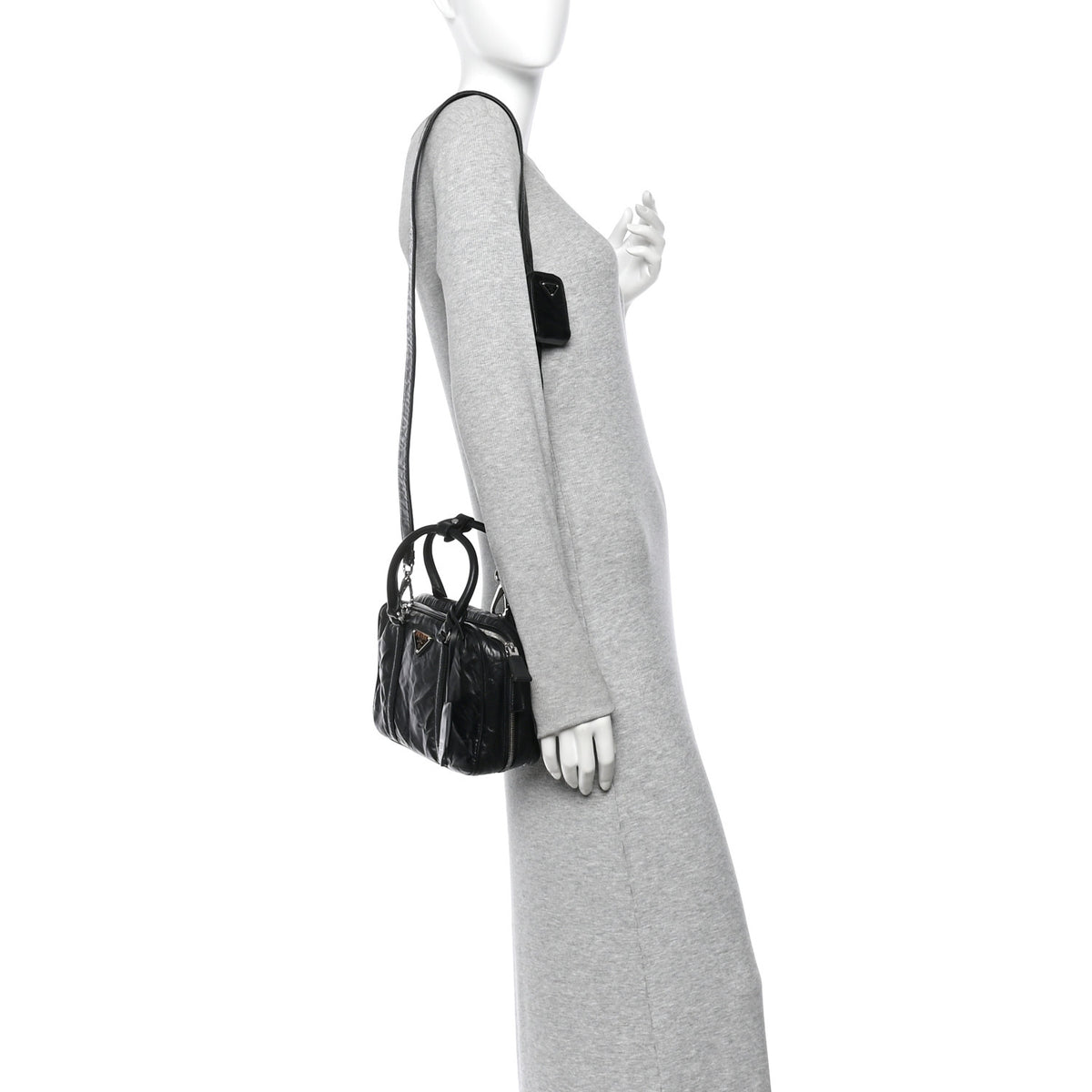 Prada Nappa Antique Medium Re-Edition 2001 Two Handle Bag Black 2 of 10