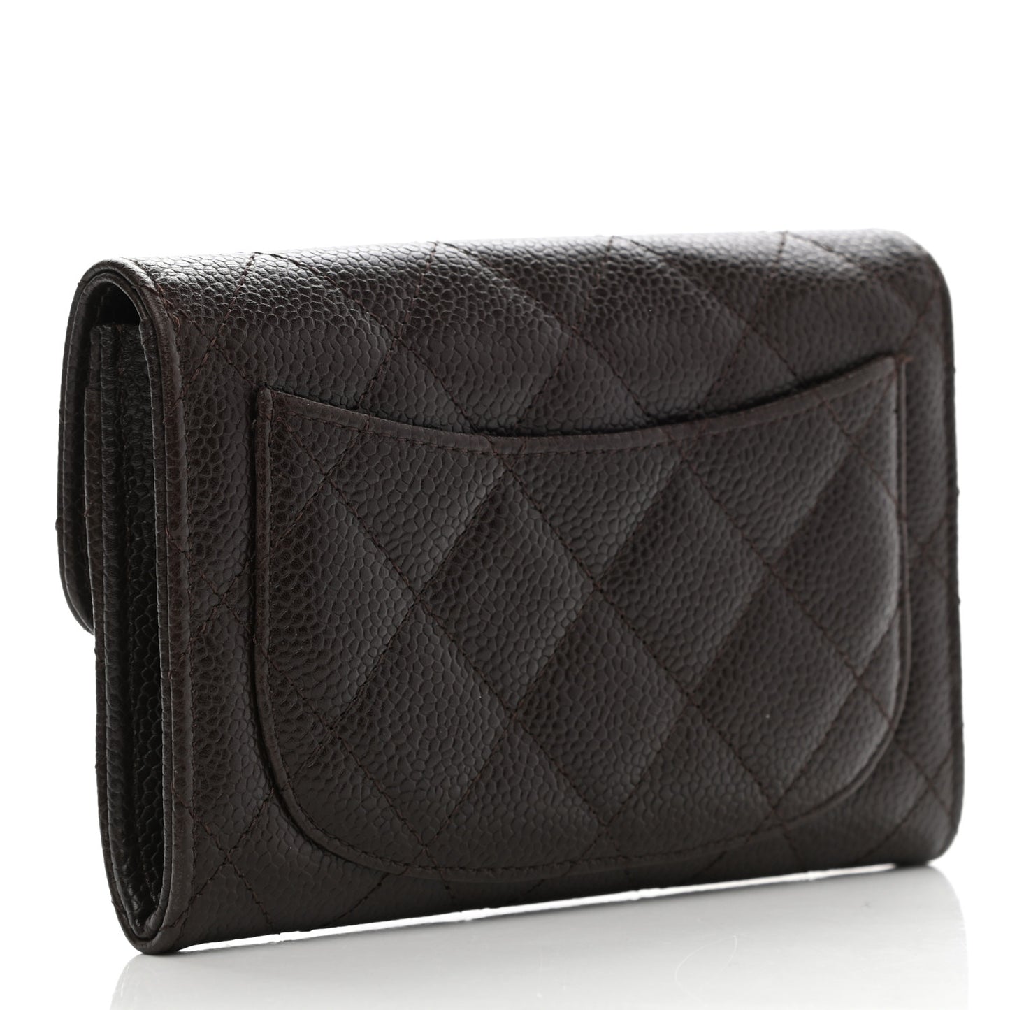 Caviar Quilted Small Flap Wallet Brown