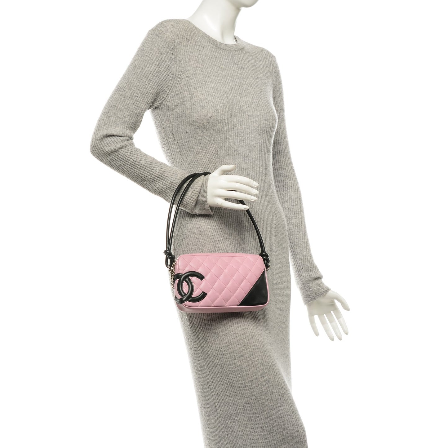 Calfskin Quilted Cambon Pochette Pink Black