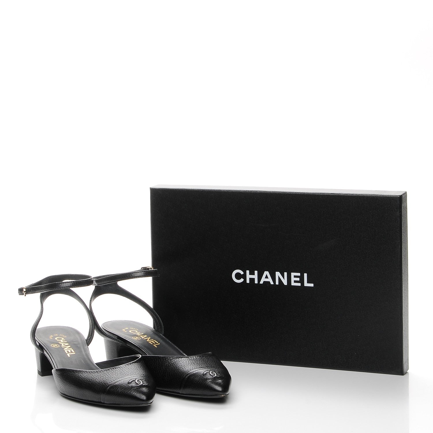 Chanel Goatskin Cap Toe CC Slingback Sandals 40.5 Black 10 of 10