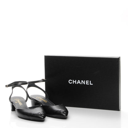 Chanel Goatskin Cap Toe CC Slingback Sandals 40.5 Black 10 of 10