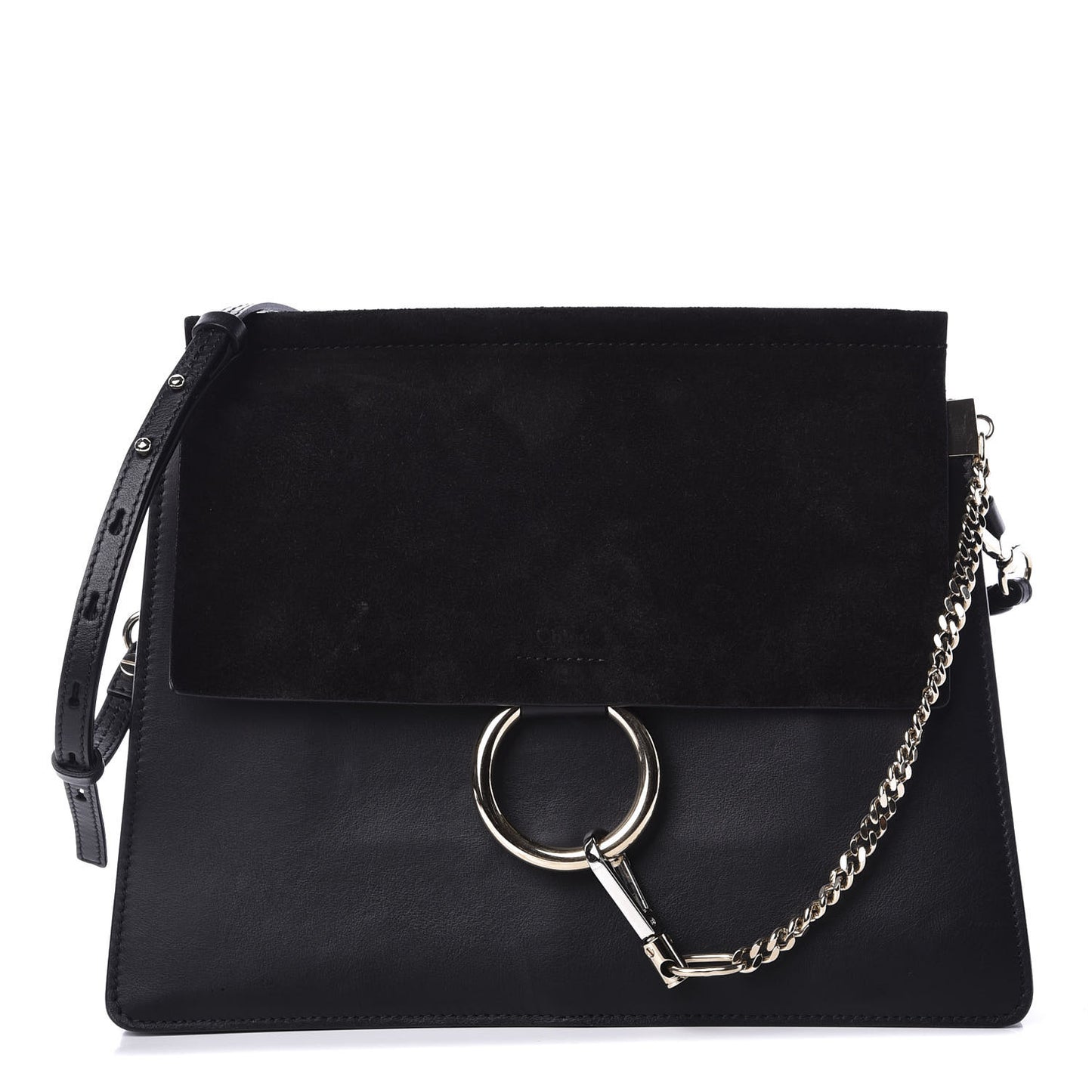 Suede Calfskin Medium Faye Shoulder Bag Black