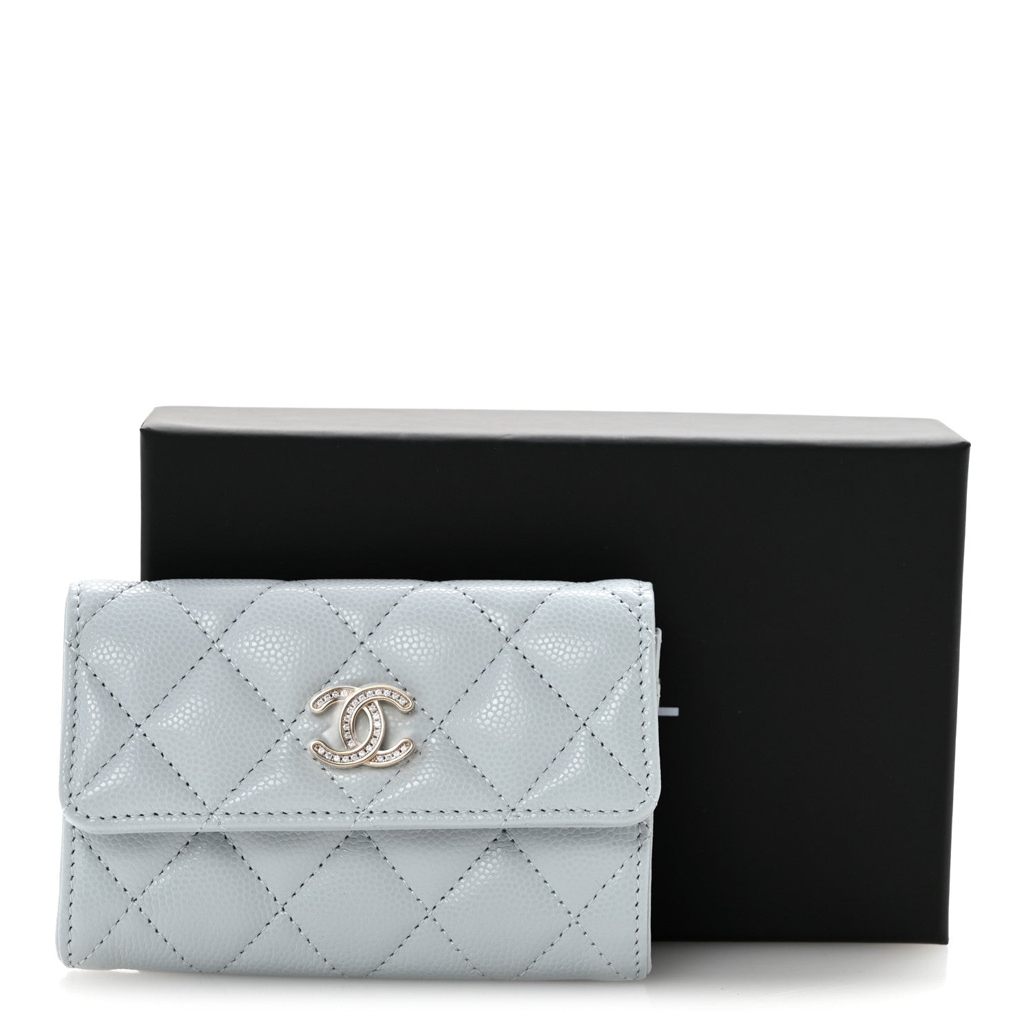 Chanel Caviar Quilted Crystal CC Flap Card Holder Light Blue 8 of 8