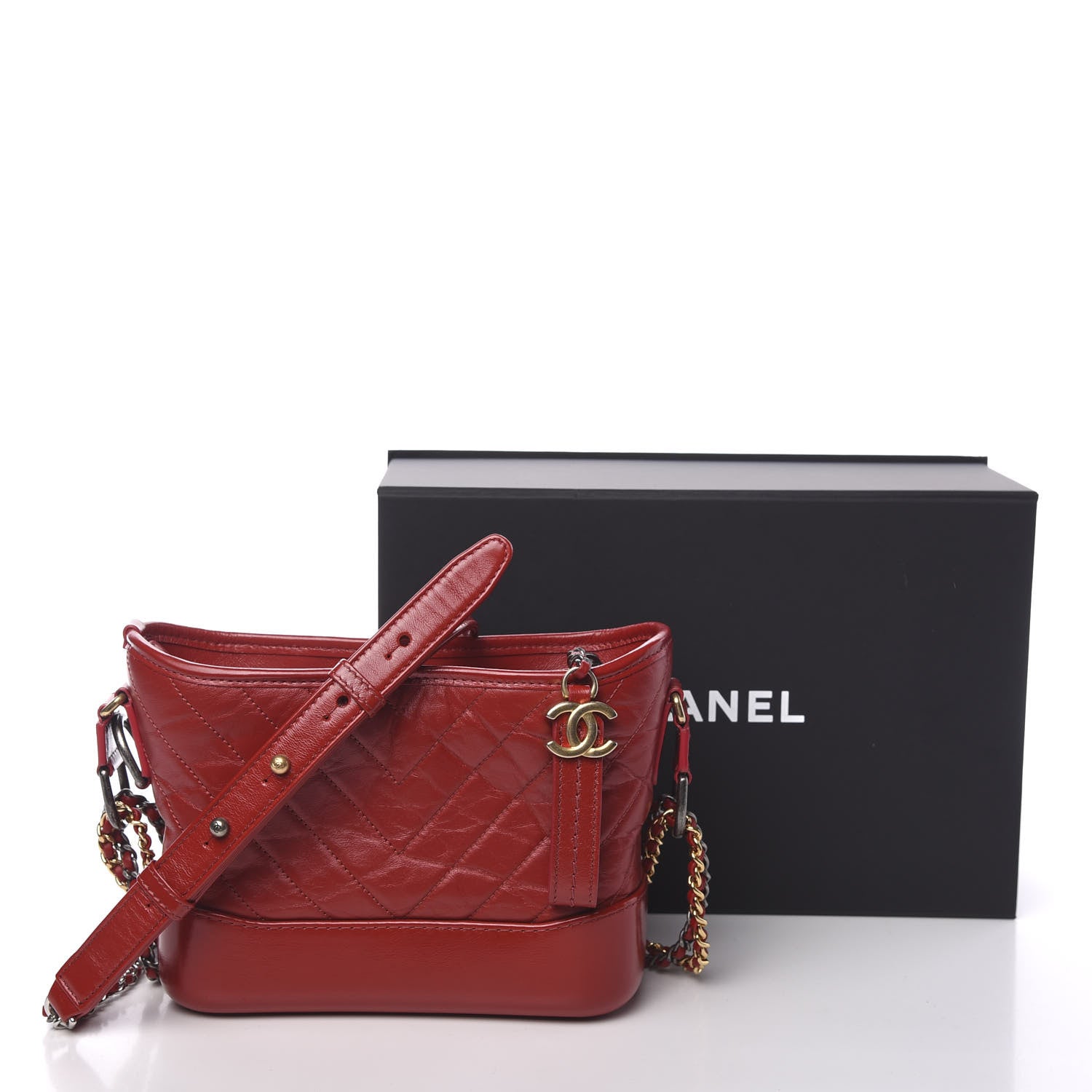 Chanel Aged Calfskin Chevron Quilted Small Gabrielle Hobo Red 12 of 12
