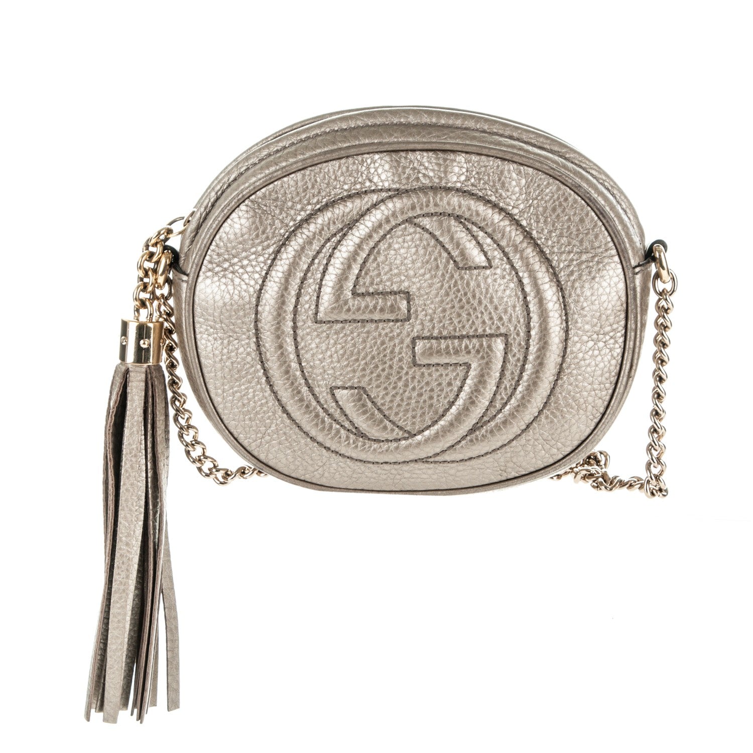 Gucci Metallic Pebbled Calfskin Mini Soho Chain Bag Golden Beige 1 of 8