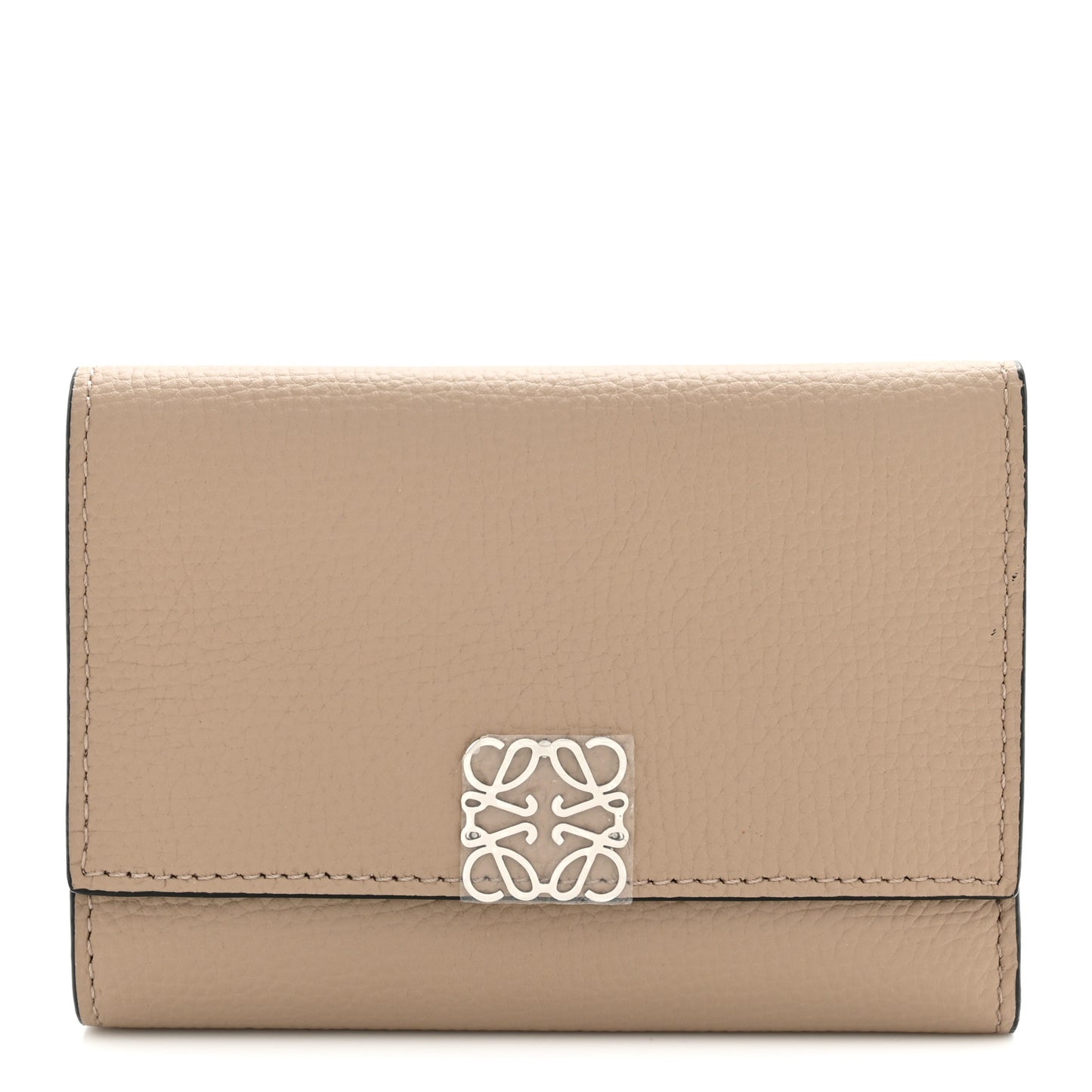 Grained Calfskin Anagram Trifold Wallet Taupe