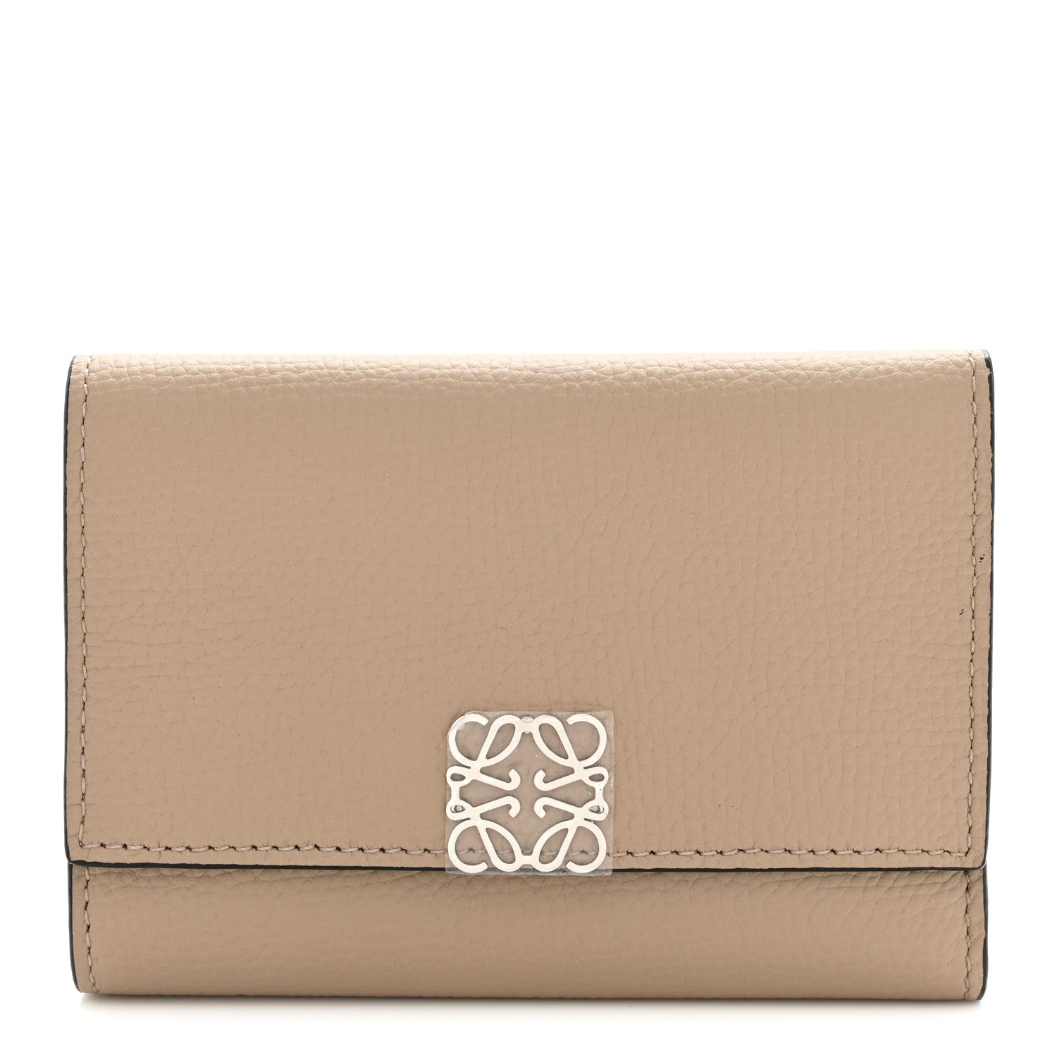 Loewe Grained Calfskin Anagram Trifold Wallet Taupe 1 of 9
